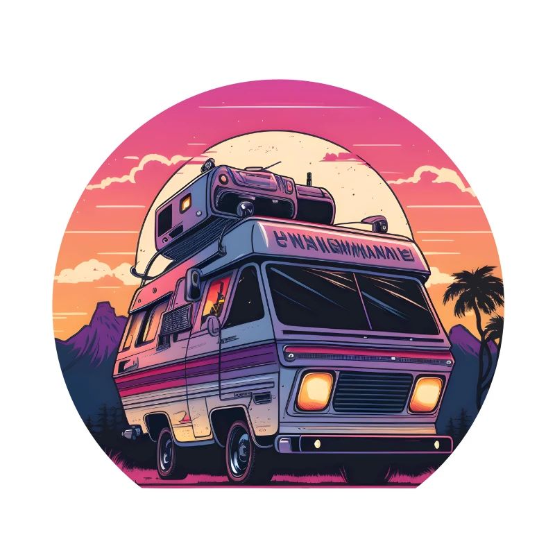 Synthwave Camper coucher de soleil