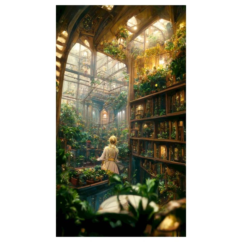 Bibliothèque secrète de jardin à l’intérieur d’une serre