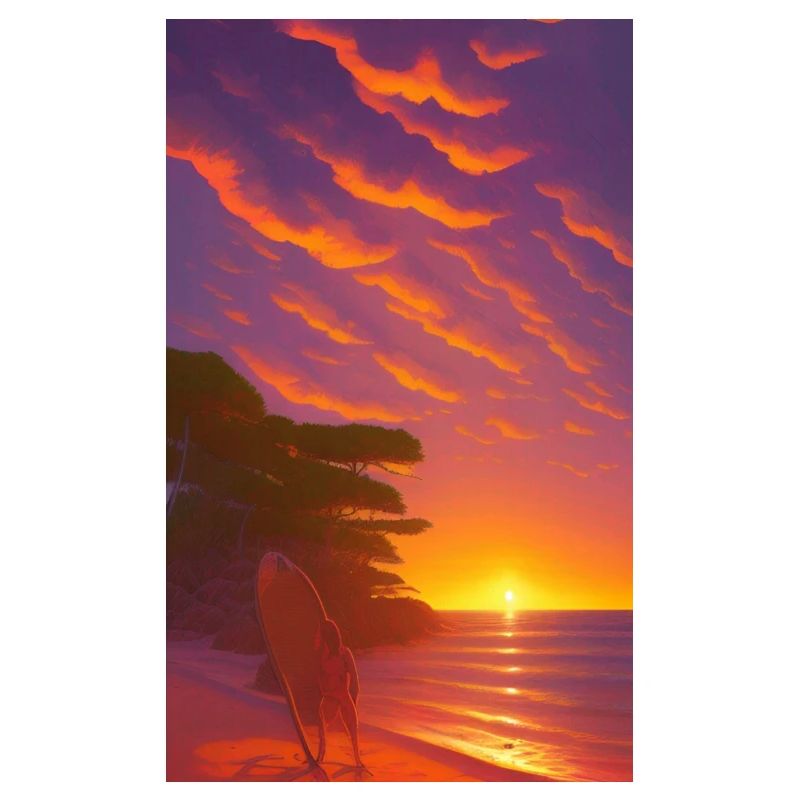 Dessin comique d’un paysage de plage au coucher du soleil