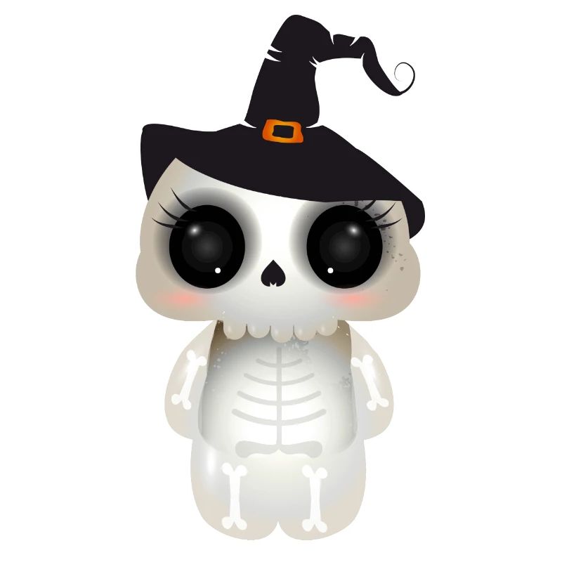cute skull with black witch hat