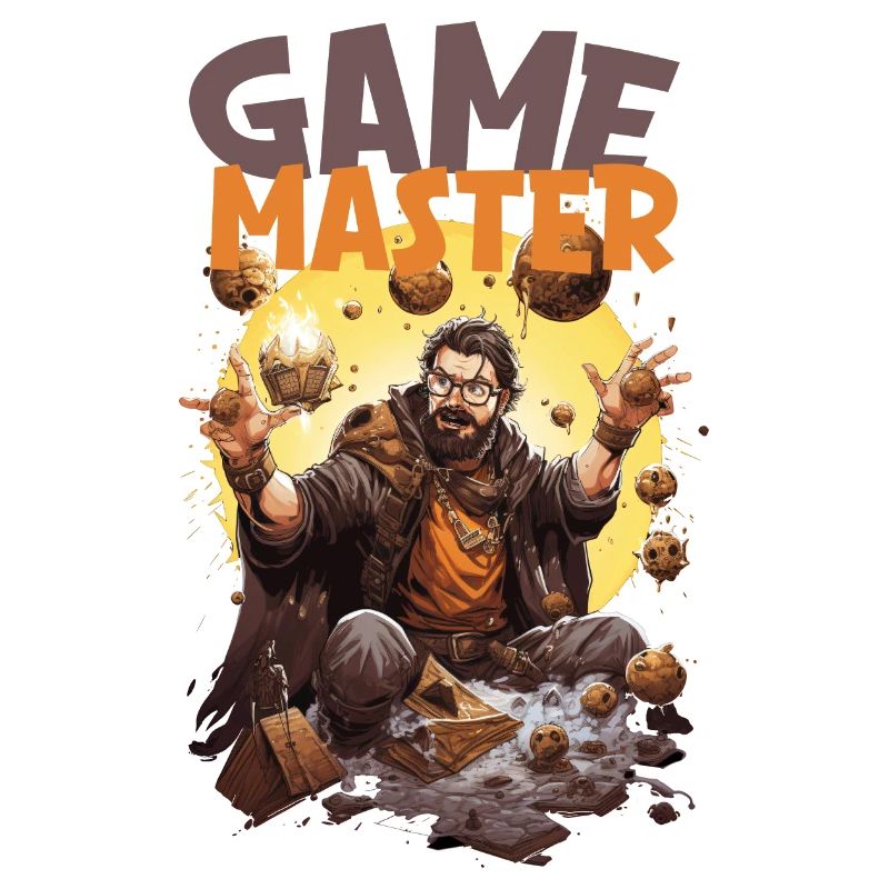 Game master with flying dice nerd