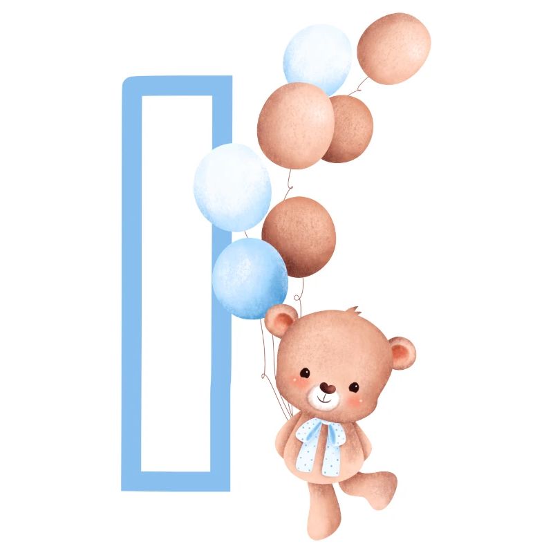 Blauer Buchstabe i Bär