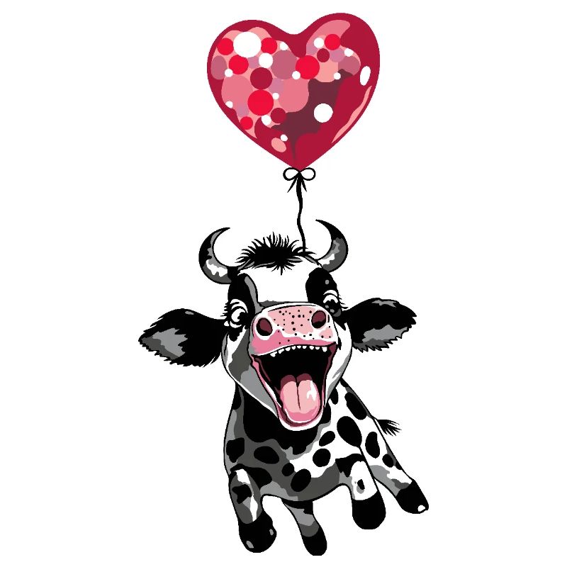 Springendes Kälbchen mit Herzballon - Kuh Kalb