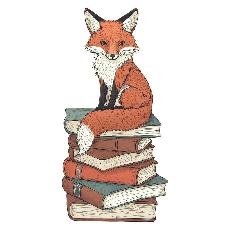 Fox on stack of books
