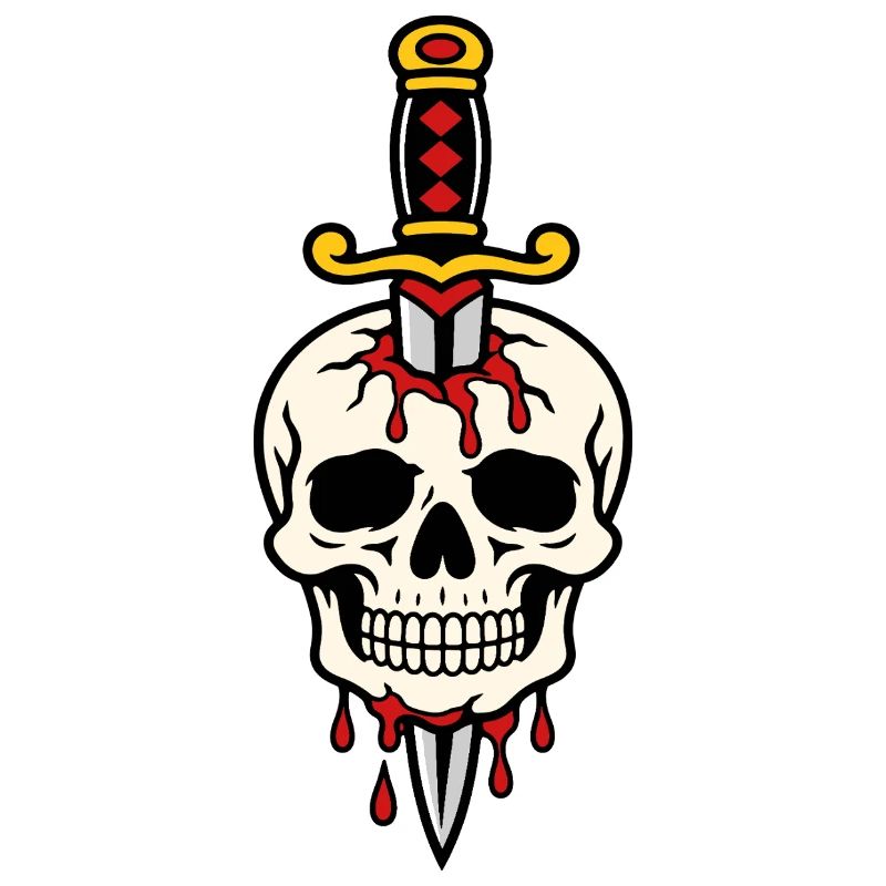 Schädel mit einem Tattoo-Dolch durchbohrt