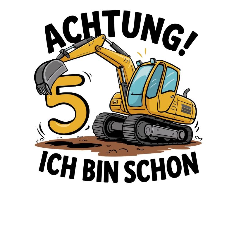5th Birthday 5 Years Excavator Construction Vehicle Construction Site