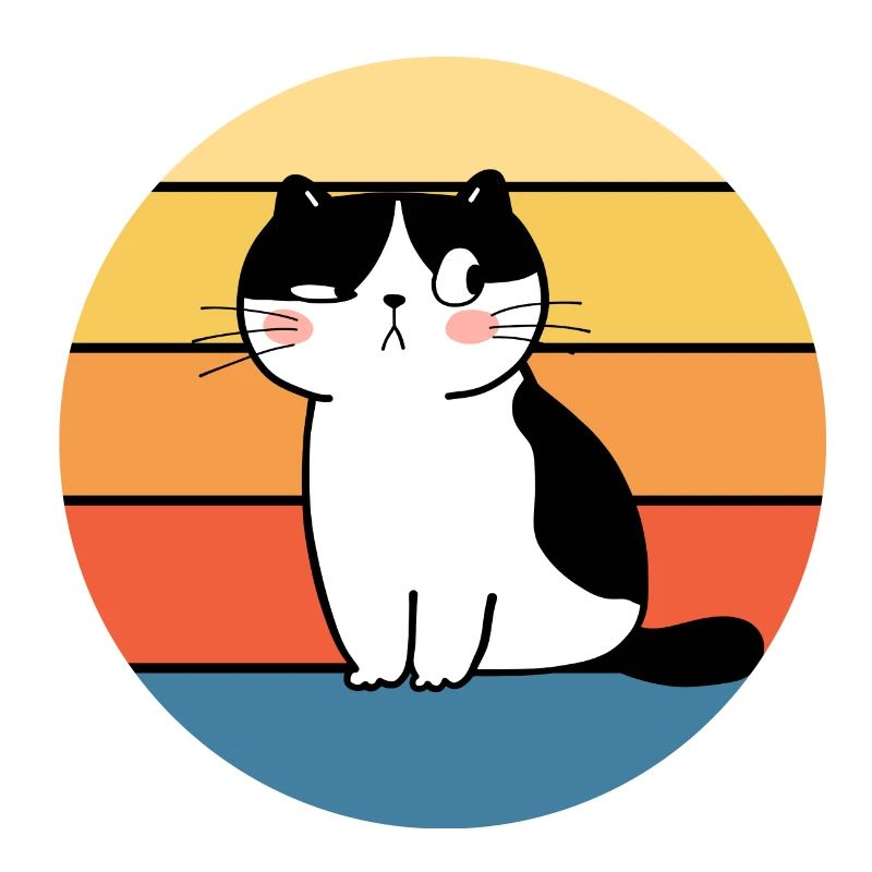 Drôle mignon Kawaii chat visage rétro coucher de soleil