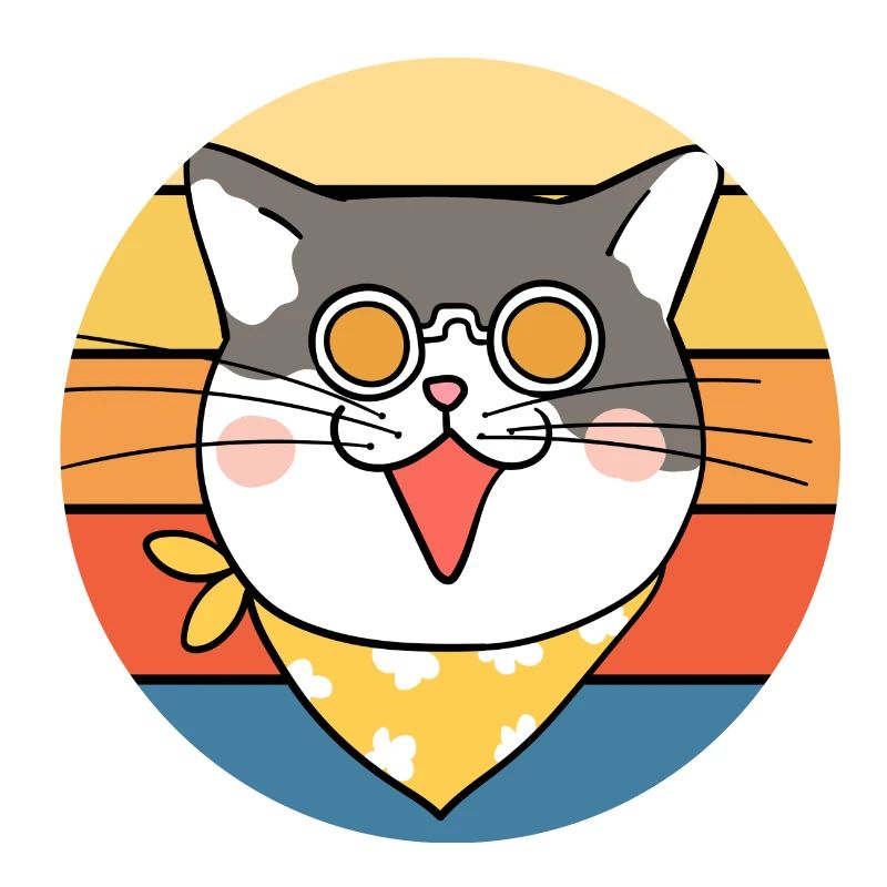 Drôle mignon Kawaii chat visage rétro coucher de soleil