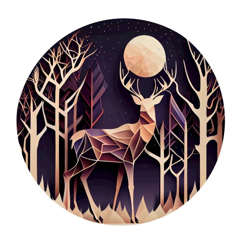 Deer with moon in the forest with trees - Papercut