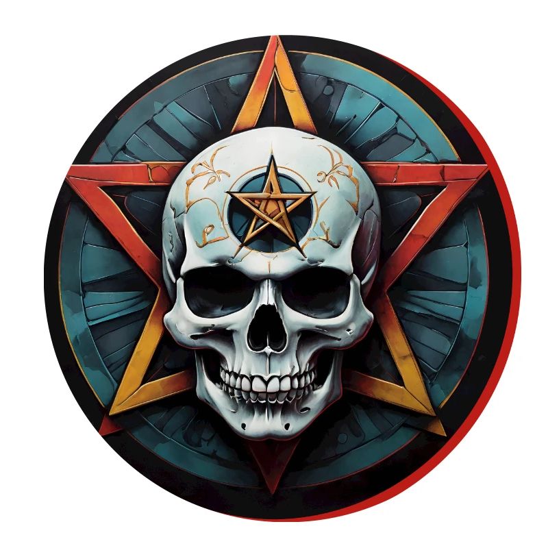 Bunter Skull mit Pentagramm