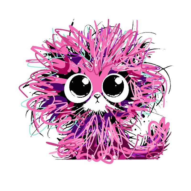 Chat, illustration, rose, échevelé, ébouriffé