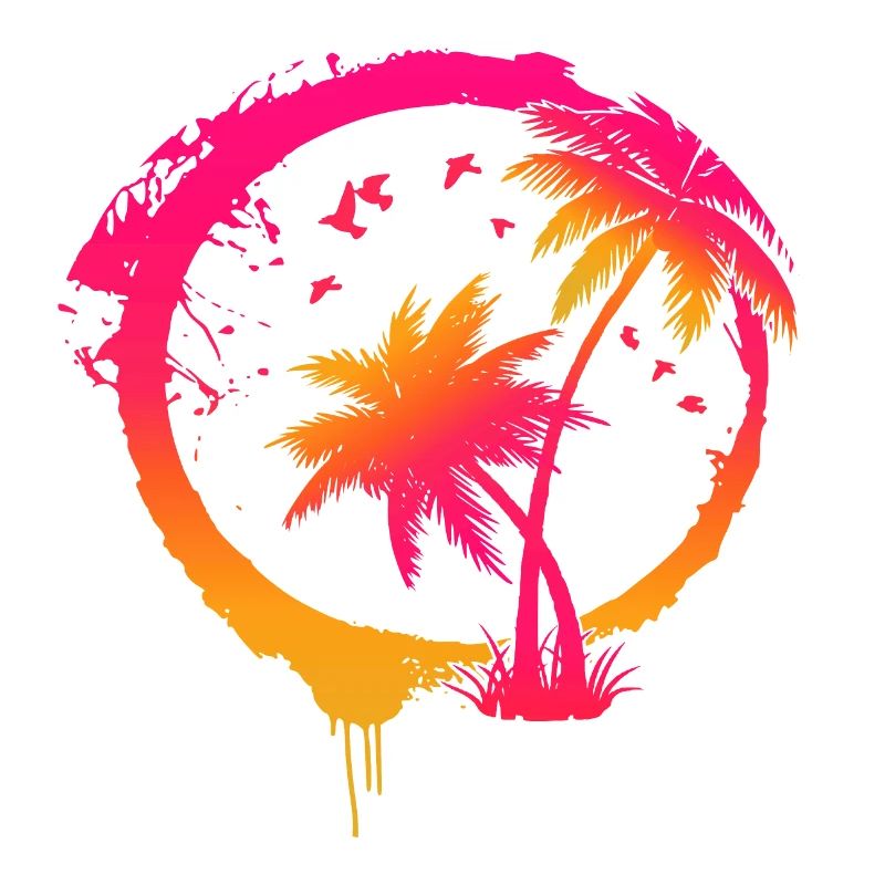 Colorful beach summer palm trees in a circle