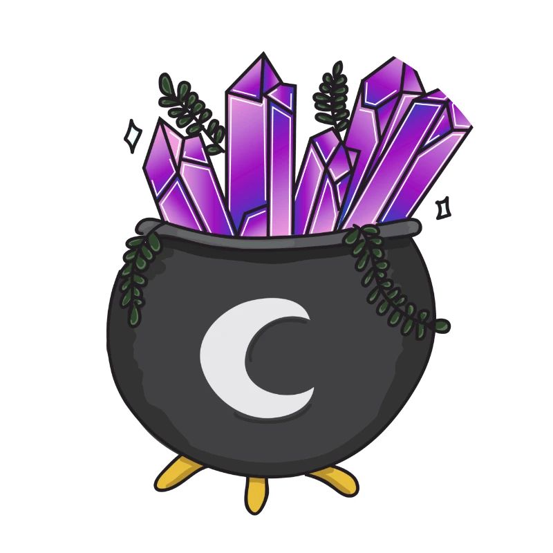 Witch's cauldron with crystals