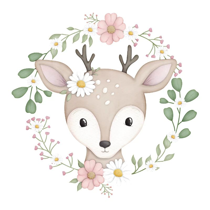doux cerf dans une couronne de fleurs