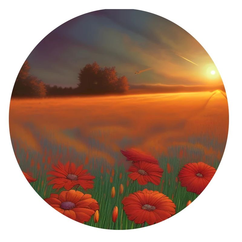 Coucher de soleil sur le vaste champ de fleurs d’oranger