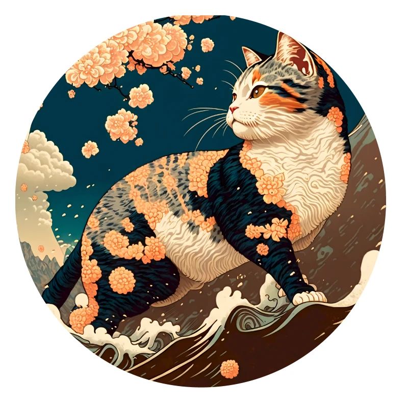 Paysage de plage d’Ukiyo avec chat