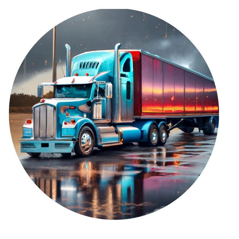 blauer und roter LKW
