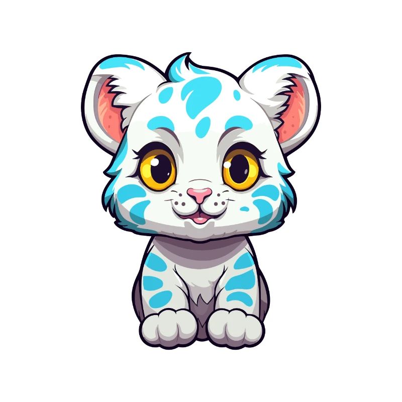 Léopard des neiges bébé chat aquarelle dessin animé Kawaii