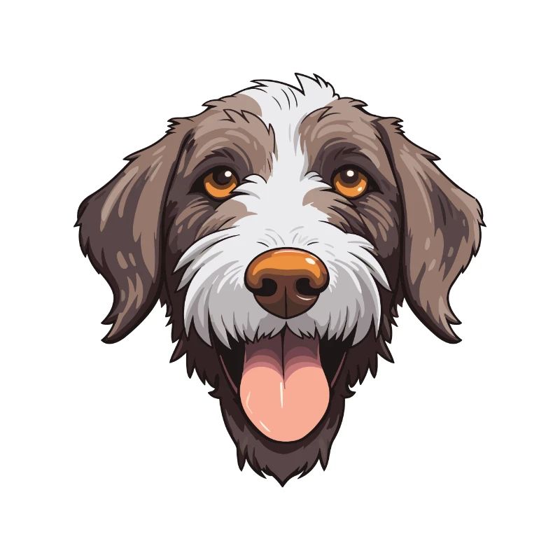 German Wirehaired Pointer Dog Breed Watercolor Car