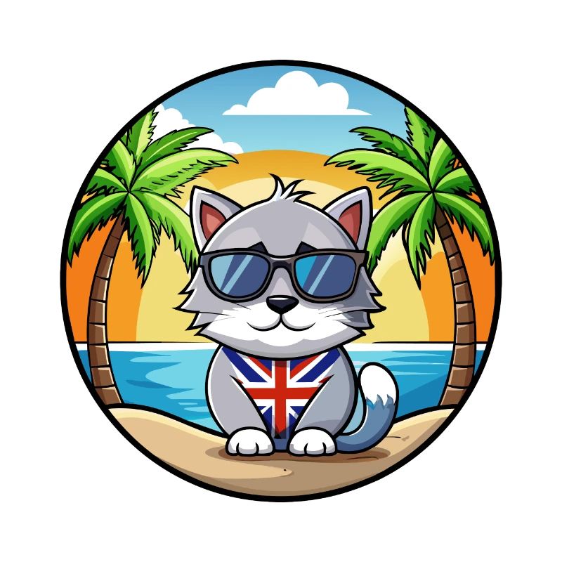 British Silver Cat Breed Cartoon Sunglasses Beach