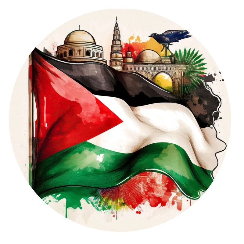 Palestinian Pride Flag with Iconic Landmarks