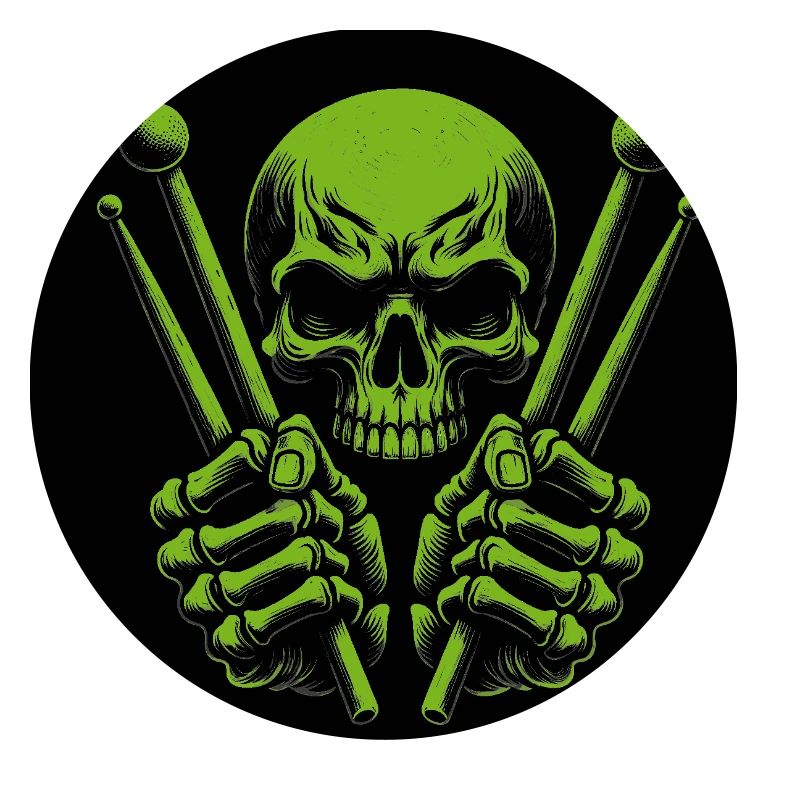 Skull and Drumsticks Loud Rock Vibes