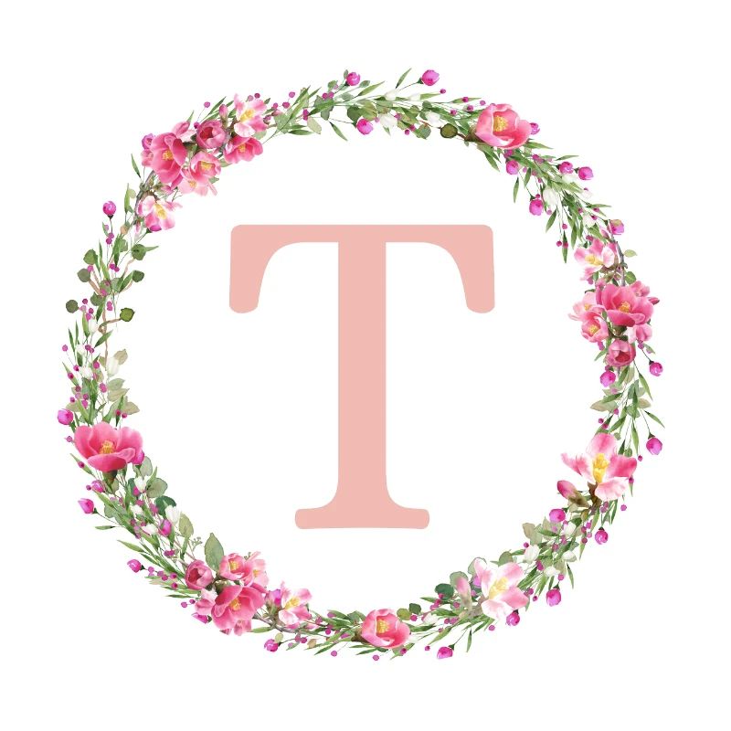 T Monogram, Flower Wreath, Personalizable