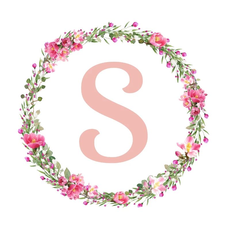 S Monogram, Flower Wreath, Personalizable