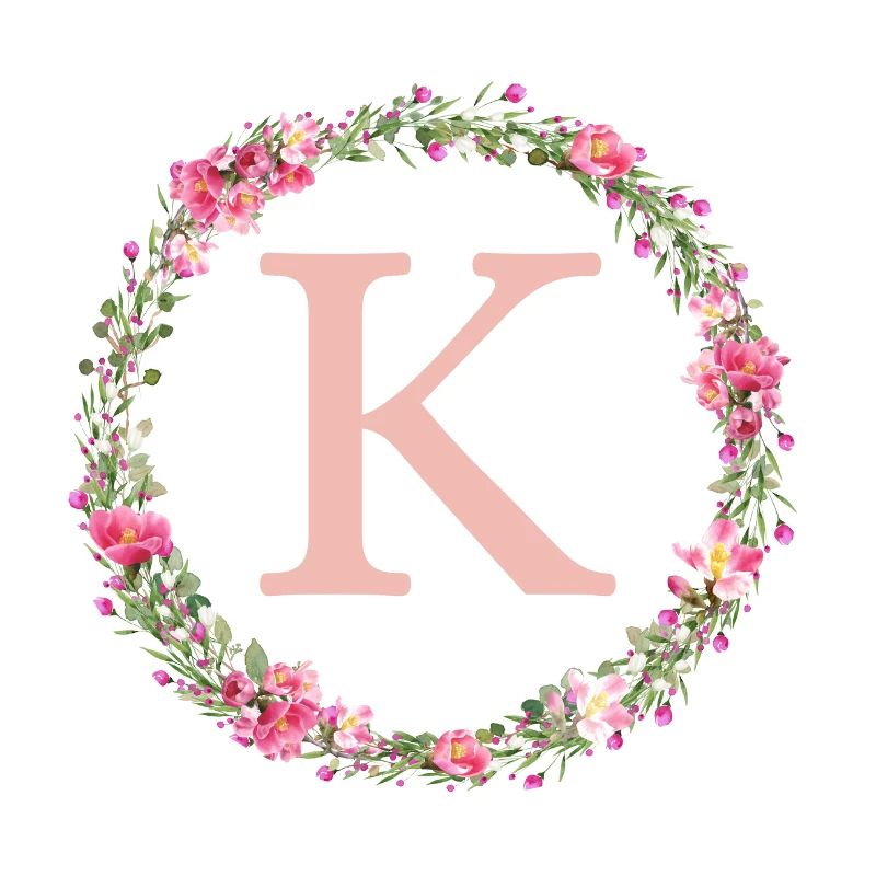 K Monogram, Flower Wreath, Personalizable