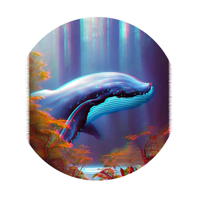 Baleine bleue planant à travers la forêt Surréalisme