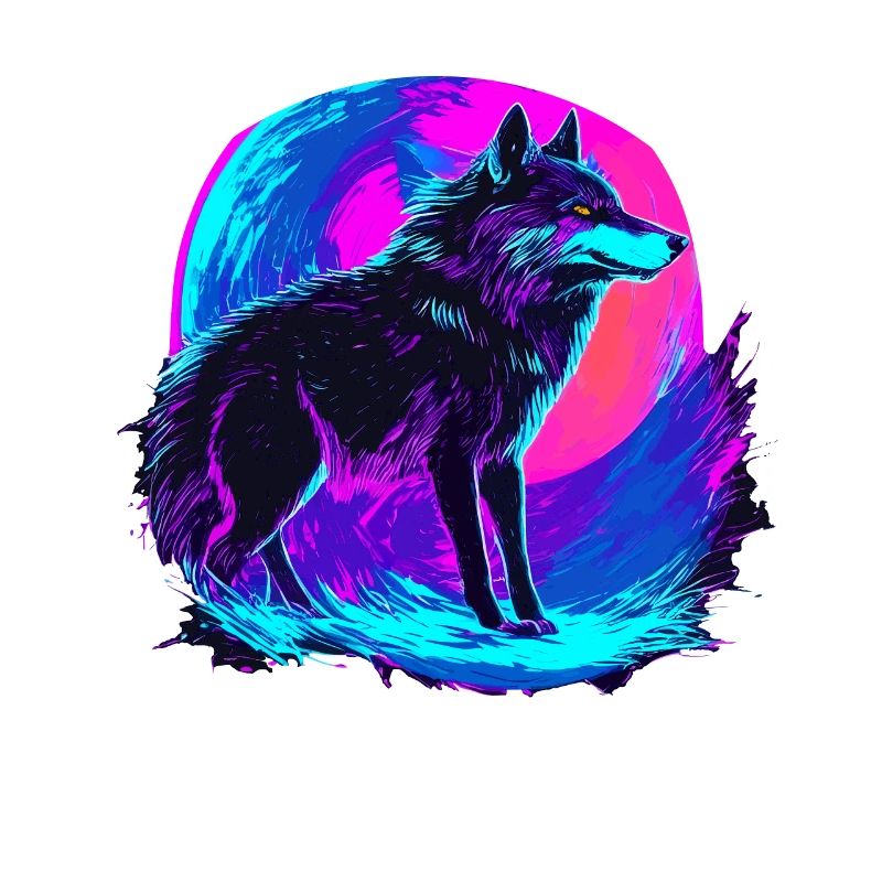 Synthwave coloré Wolf Neon Moon