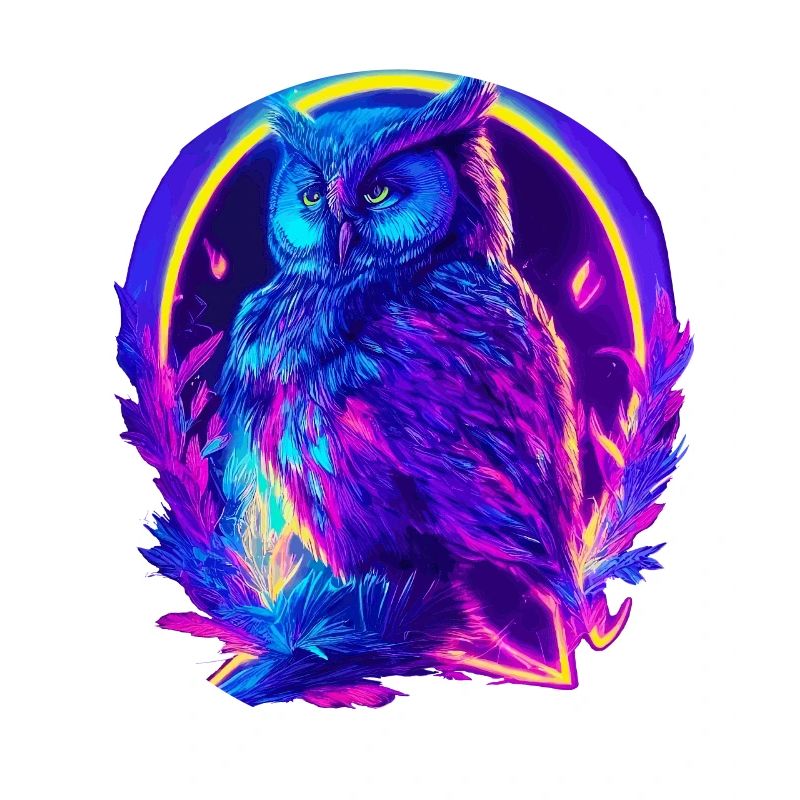 Mystisch leuchtende Eule Neon Synthwave