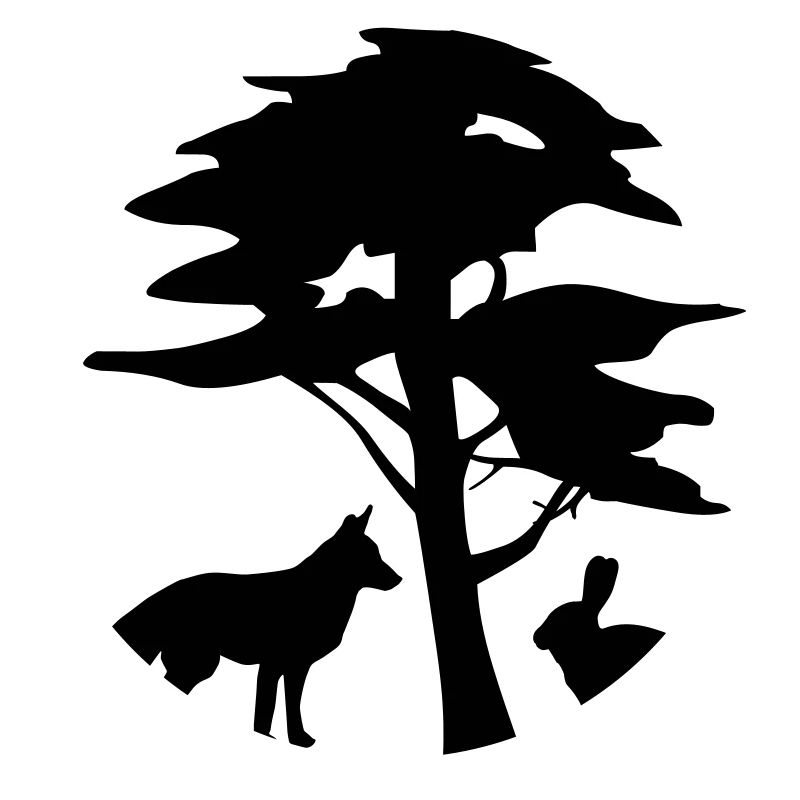 Fuchs, Hase unter Baum