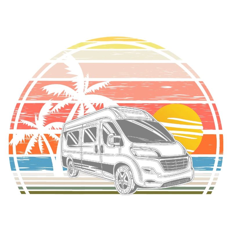 Camping sunset with campervan campervan