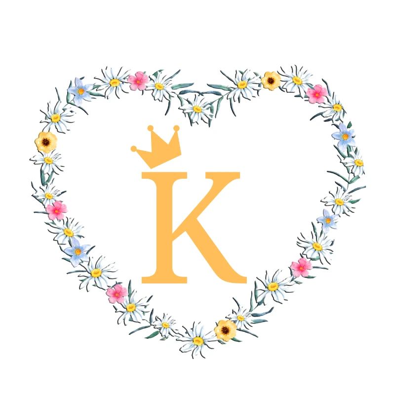 Letter K, Monogram, Heart, Personalizable