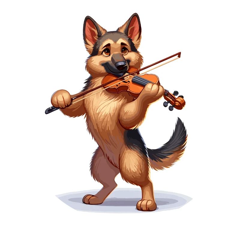 German Shepherd playing violin