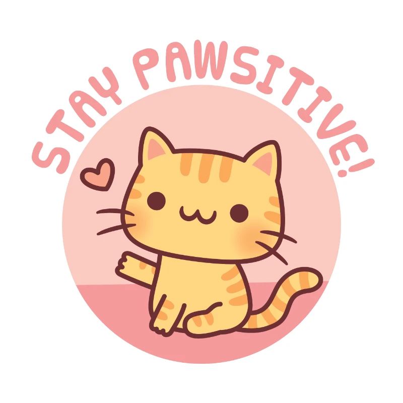 Mignon chat tigré orange, jeu de mots positif stay pawsitive