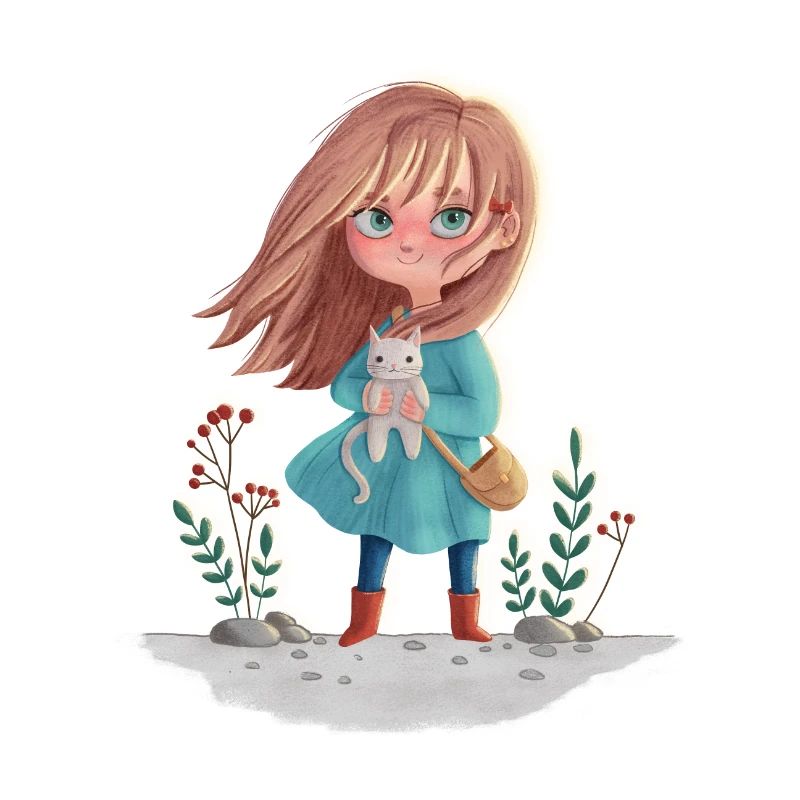 Illustration rothaariges Mädchen mit Katze