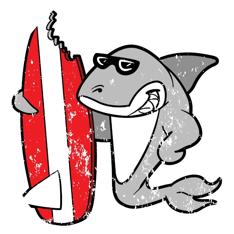 Retro vintage grunge style shark surfboard