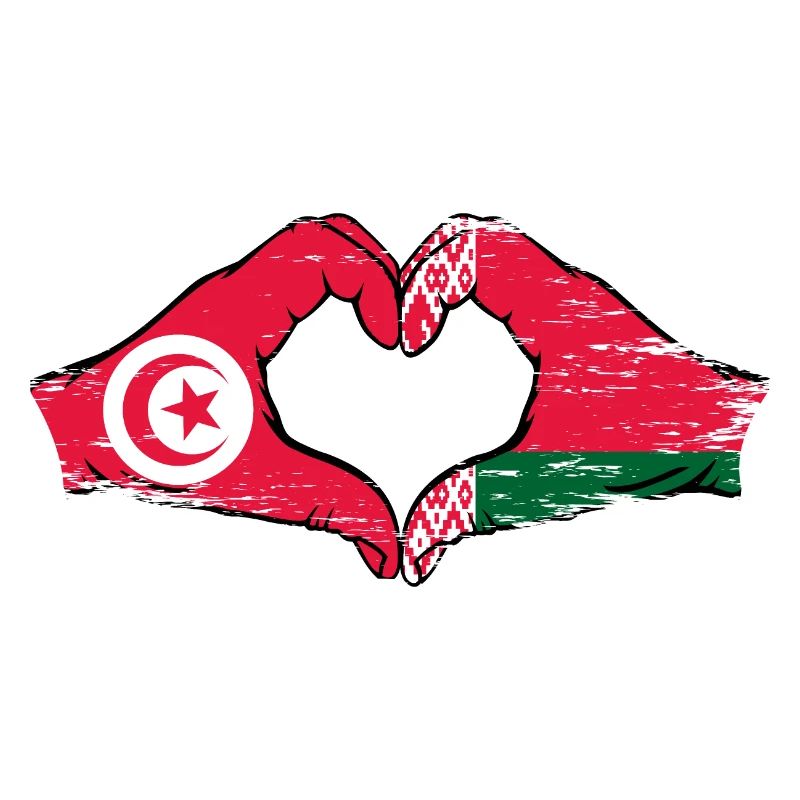 Tunisie Biélorussie Drapeau Mains Coeur Forme Utilisé