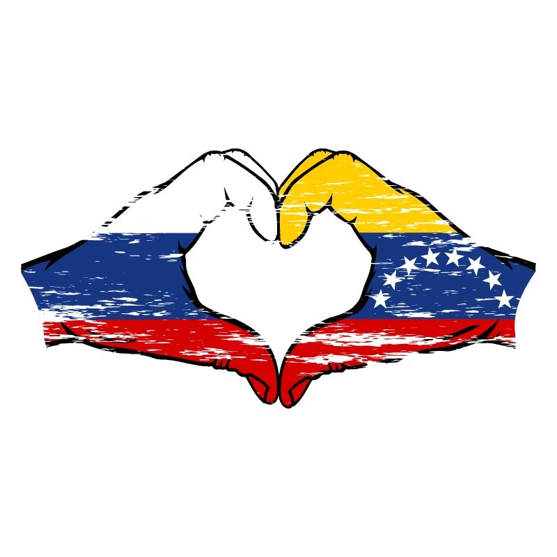Russie Venezuela drapeau mains forme de coeur utilisé