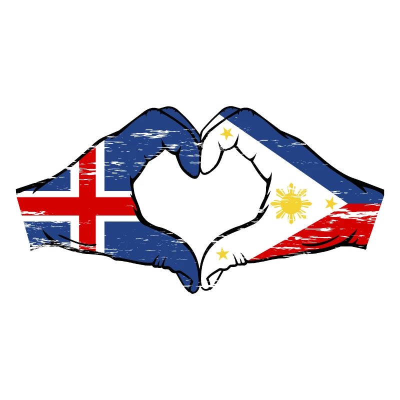 Islande Philippines drapeau mains forme de coeur utilisé