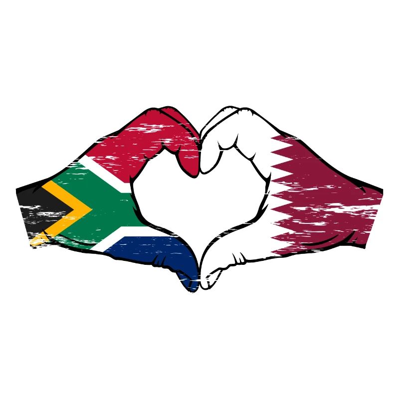 Afrique du Sud Drapeau Qatar mains forme de coeur utilisé