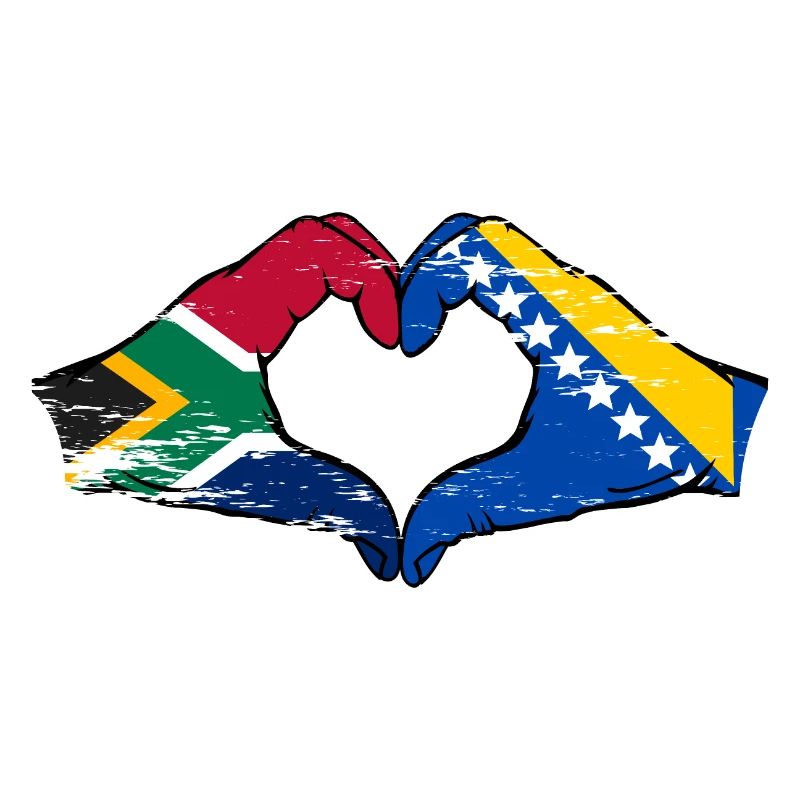 Afrique du Sud Drapeau Bosnie mains forme de coeur utilisé