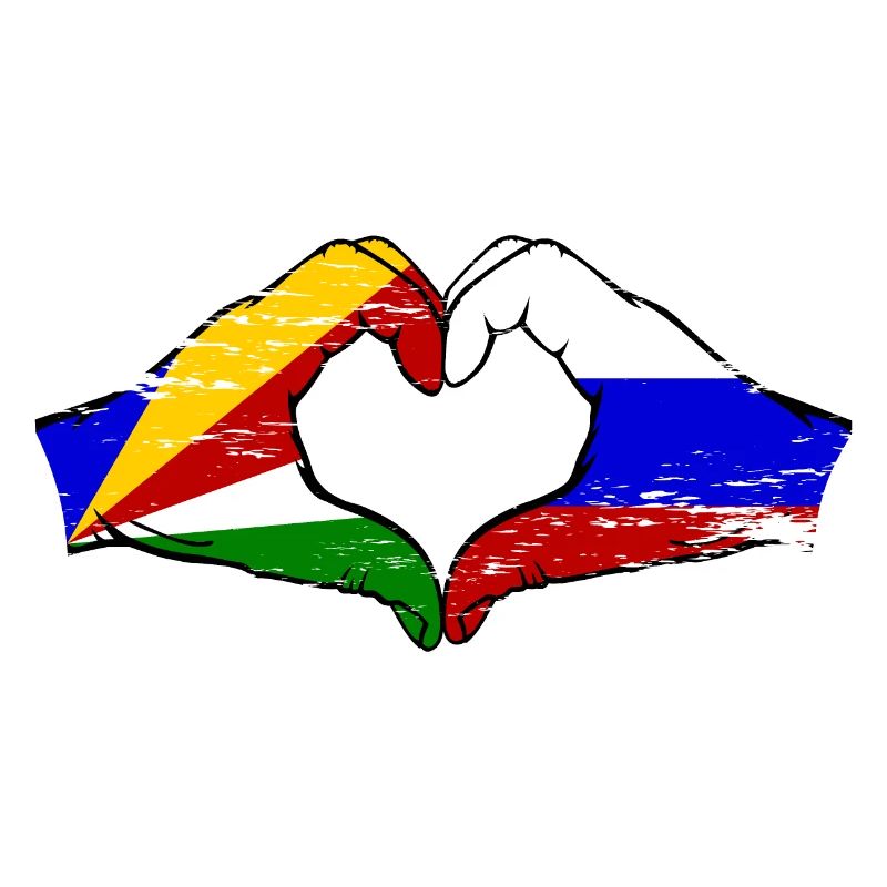 Seychelles Russie Drapeau Mains Coeur Forme Utilisé