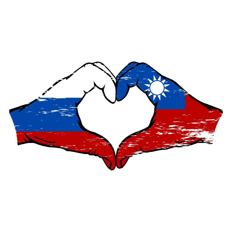 Russie Taiwan drapeau mains forme de coeur utilisé
