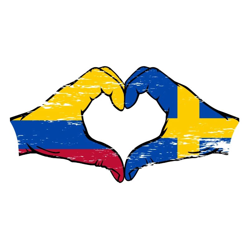 Colombie Suède drapeau mains forme de coeur utilisé