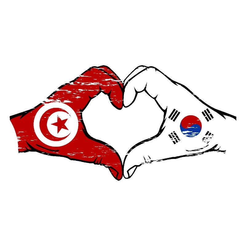 Tunisie Corée du Sud Drapeau Mains Coeur Forme Utilisé