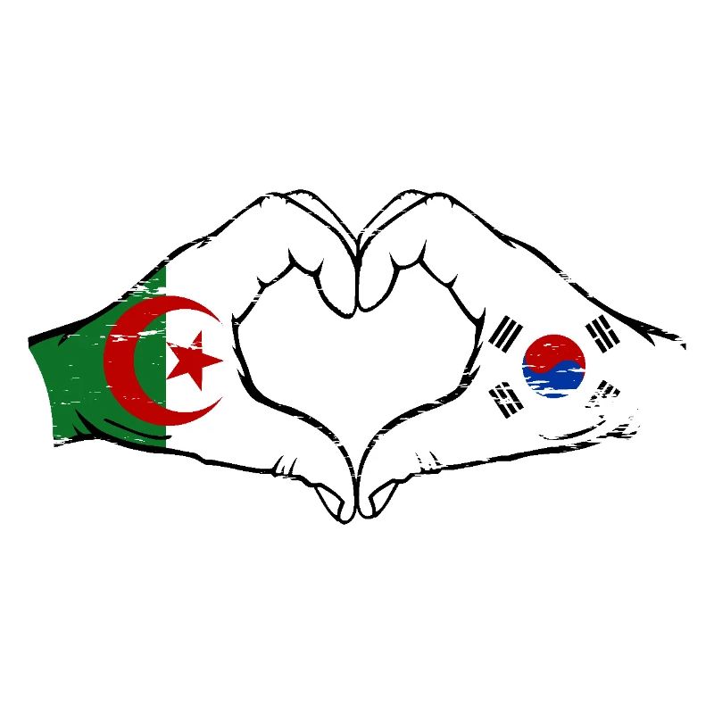Algérie Corée du Sud Drapeau Mains Coeur Forme Utilisé