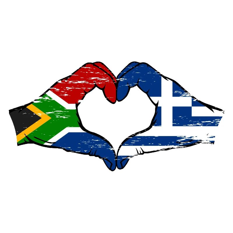 Afrique du Sud Grèce Drapeau Mains Coeur Forme Utilisé